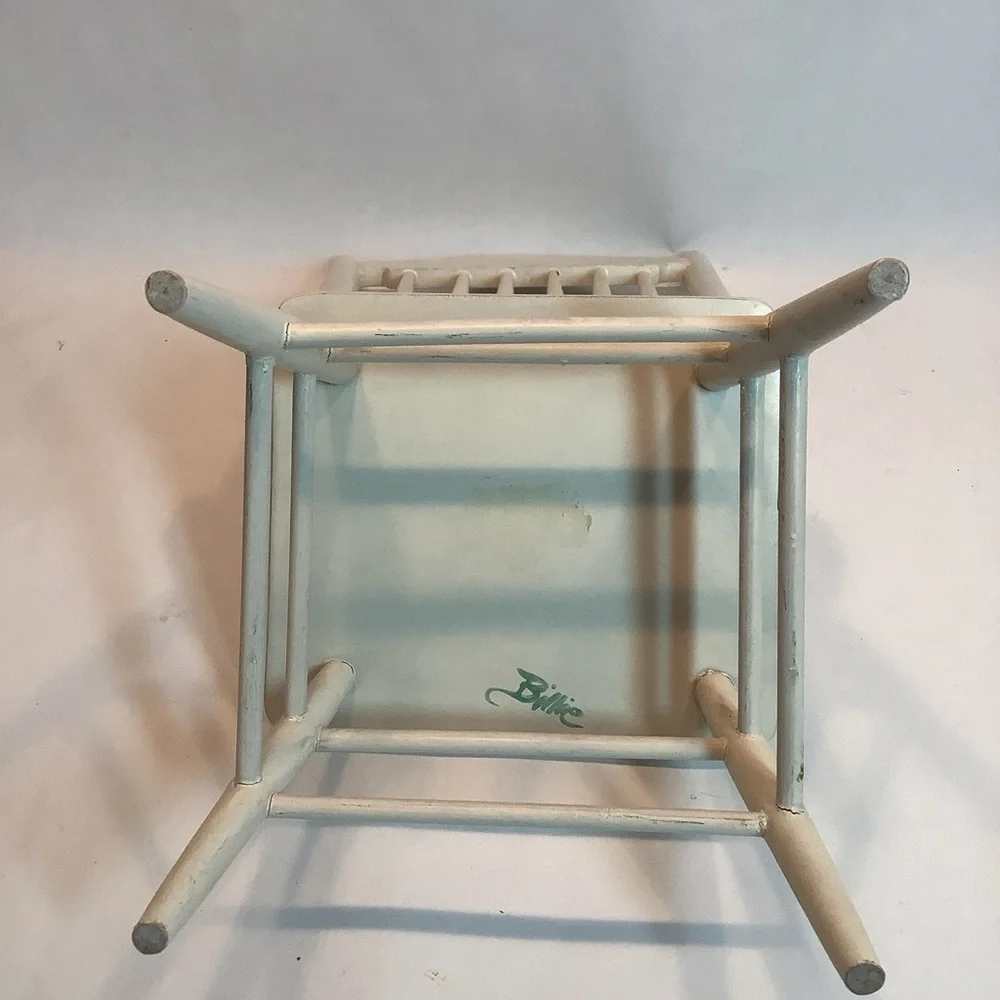 Hand Painted Doll Size Chair Rose Bud Artist Signed 12” Wood White Pink Green